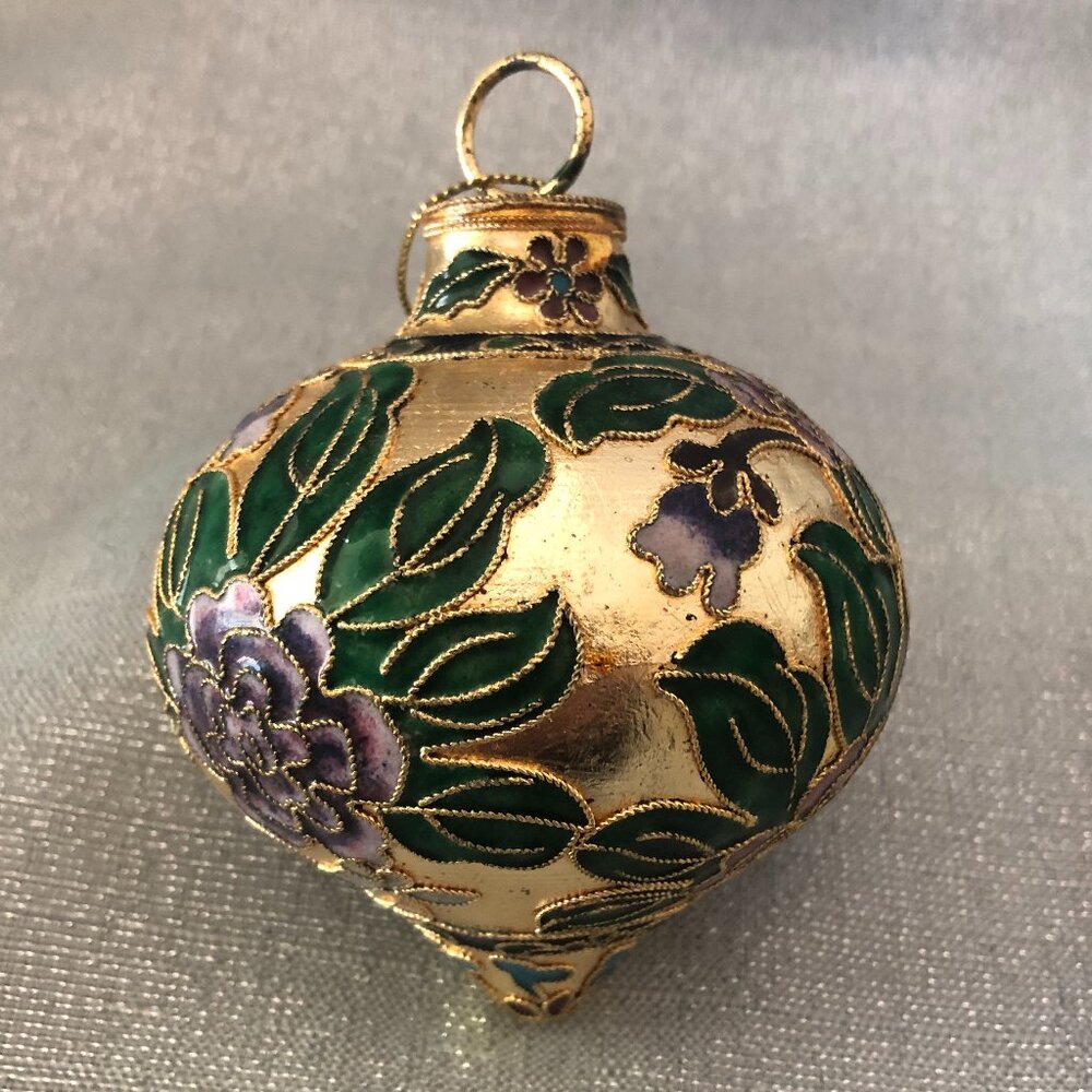 Cloisonne Ornament Christmas Holiday Multi-colored Filigree Vintage Gold Purple